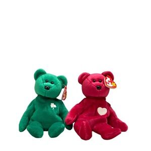 Ty Beanie 2- BEARS SHAMROCK‎ & VALENTINA WITH EAR TAGS!